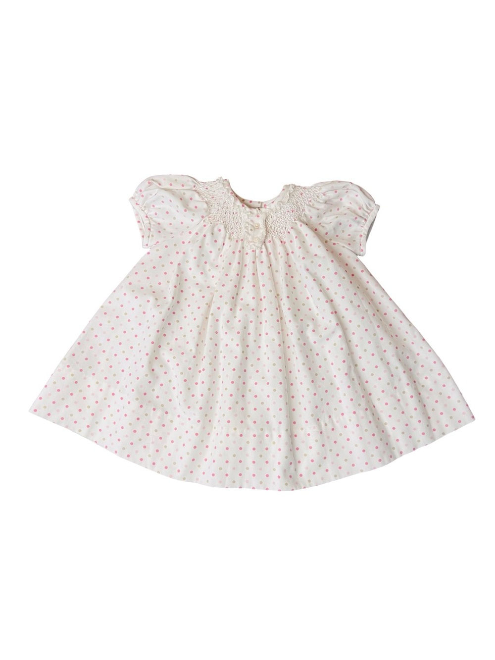 Sarah Louise England Classic White Dress with Pink Polka Dots for Kids